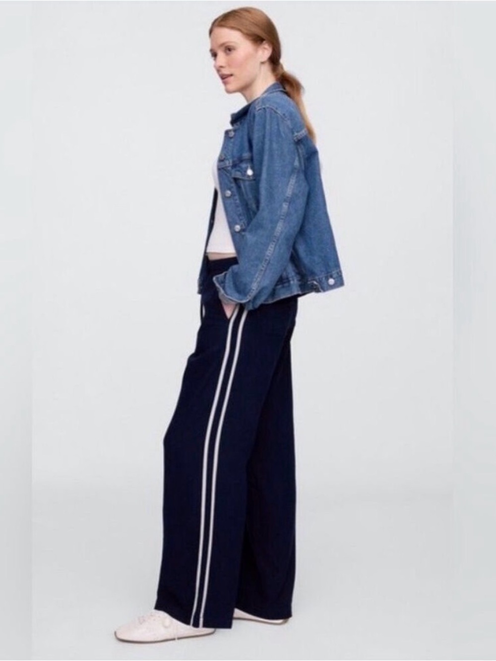 DONNI dupe: Wide-Leg Track Pants with Side Stripes - Navy